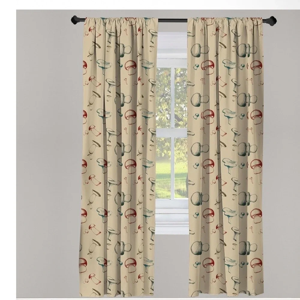 Lunarable Mushroom Curtains 2 Panel Set Sketch Art Dark Tan 28x84 X002BMD7FL
